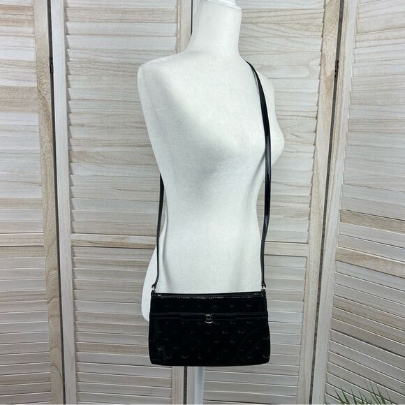 Kate Spade Black Patent Polka-Dot Embossed Handbag Purse - Picture 9 of 14